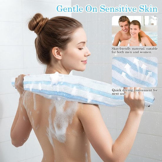 REEKNOKOL Douchedoek Exfoliërend, Extra Lange Handdoek voor Rug en Lichaam, Dieptereiniging voor Mannen en Vrouwen, Blauw — afbeelding 4