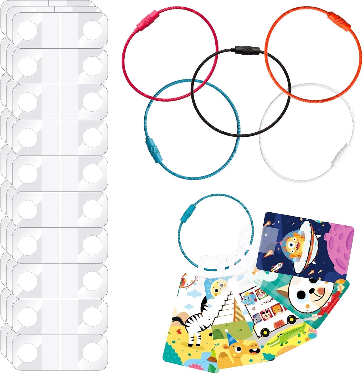 Notoke 65 stuks kaarthouderset, roestvrij stalen lussen en tabbladen, zelfklevende Euro-ophanghaakjes met ultrasterke lijm, voor detailhandel, verkoopartikelen en display