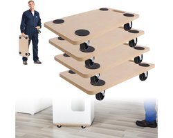 LARS360 4 stuks rolplank, transportroller, 58 x 29 cm, meubelroller, transporthulp voor verhuizing, meubeltransport, 200 kg draagkracht, kistenroller, platformwagen, ideaal voor binnen en buiten