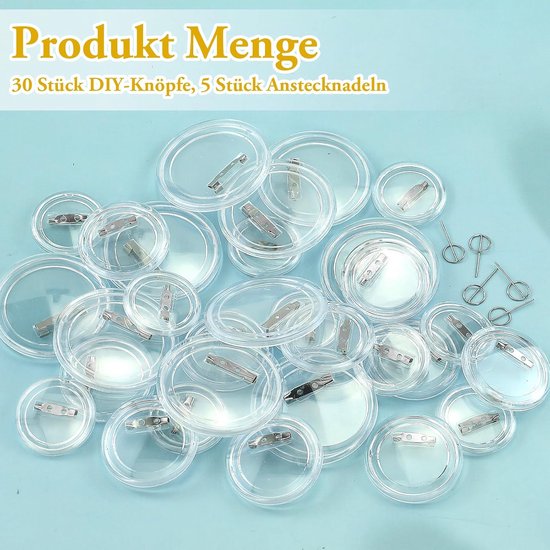 30 stuks doe-het-zelf buttons, spelden zelf vormgeven, buttons zelf maken, zonder buttonmachine, 37 mm, 44 mm, 58 mm, met 5 pinnen, voor badge, naambordjes, ziekenhuis-naambordjes — afbeelding 5
