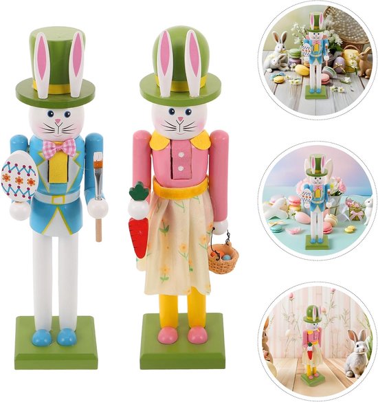 2 Stuks Delige Houten Paashaas Notenkraker Figuren Lente Paastafelstuk Decoratie Stevige Houten Nutcracker Centerpiece voor Feestelijke Eetkamer — afbeelding 5