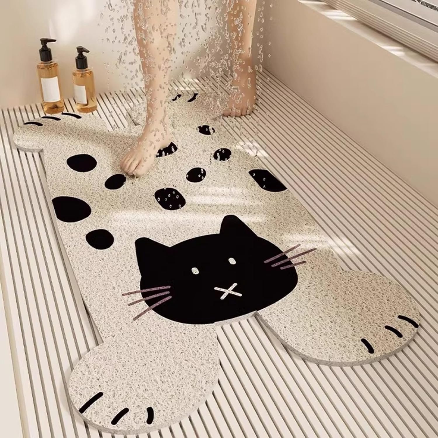 PVC-douche- en badmat in loofah-stijl – antislip, leuk & vrolijk, zacht, sneldrogend, wasbaar (40 x 70 cm)