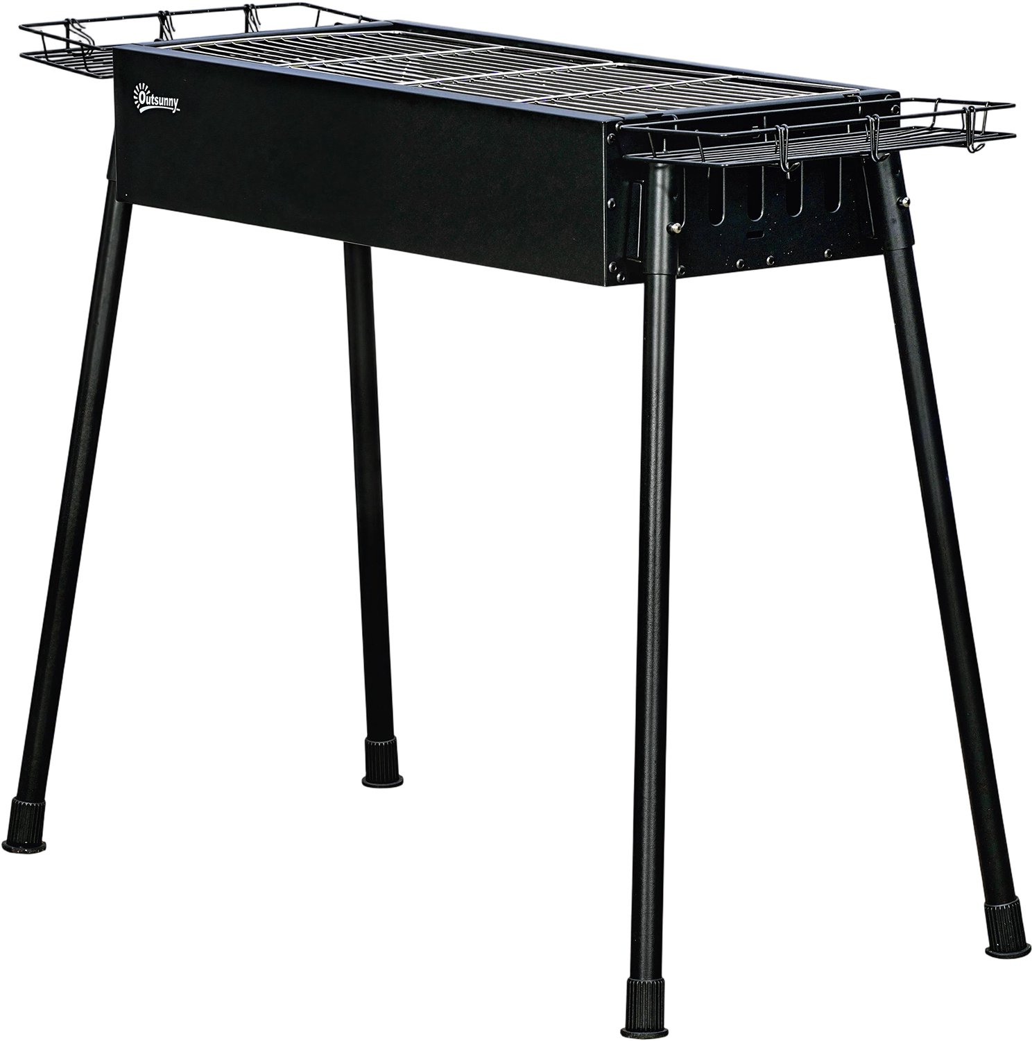 Houtskoolbarbecue met 2 roestvrijstalen grillroosters, draagbare barbecue met 2 kruidenrekken voor op de camping, 94 x 39 x 70 cm, zwart
