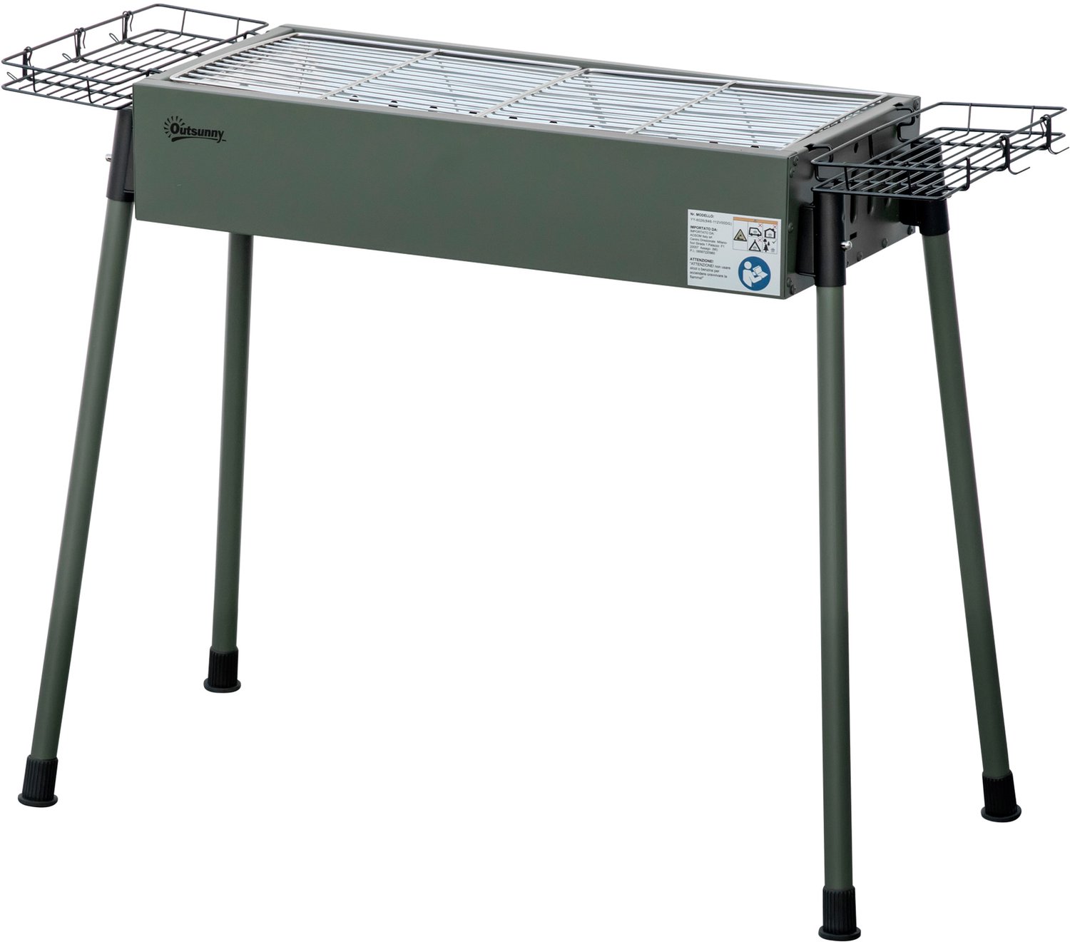 Houtskoolbarbecue met 2 verplaatsbare grillroosters, afneembare poten, 2 zijmandjes, 94L x 39B x 70H cm