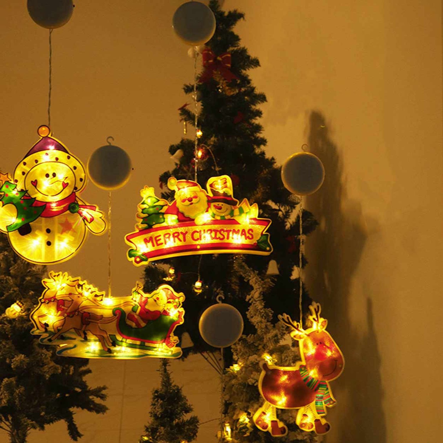 Meedeer LED kerstverlichting(3 led-zuignappen set)-Verlichte kerstfiguren-Voor ramen/opgehangen-Kerst decoratie verlichting-Kerst Raamverlichting(Herten/Sneeuwpoppen/Kerstman) – foto 5