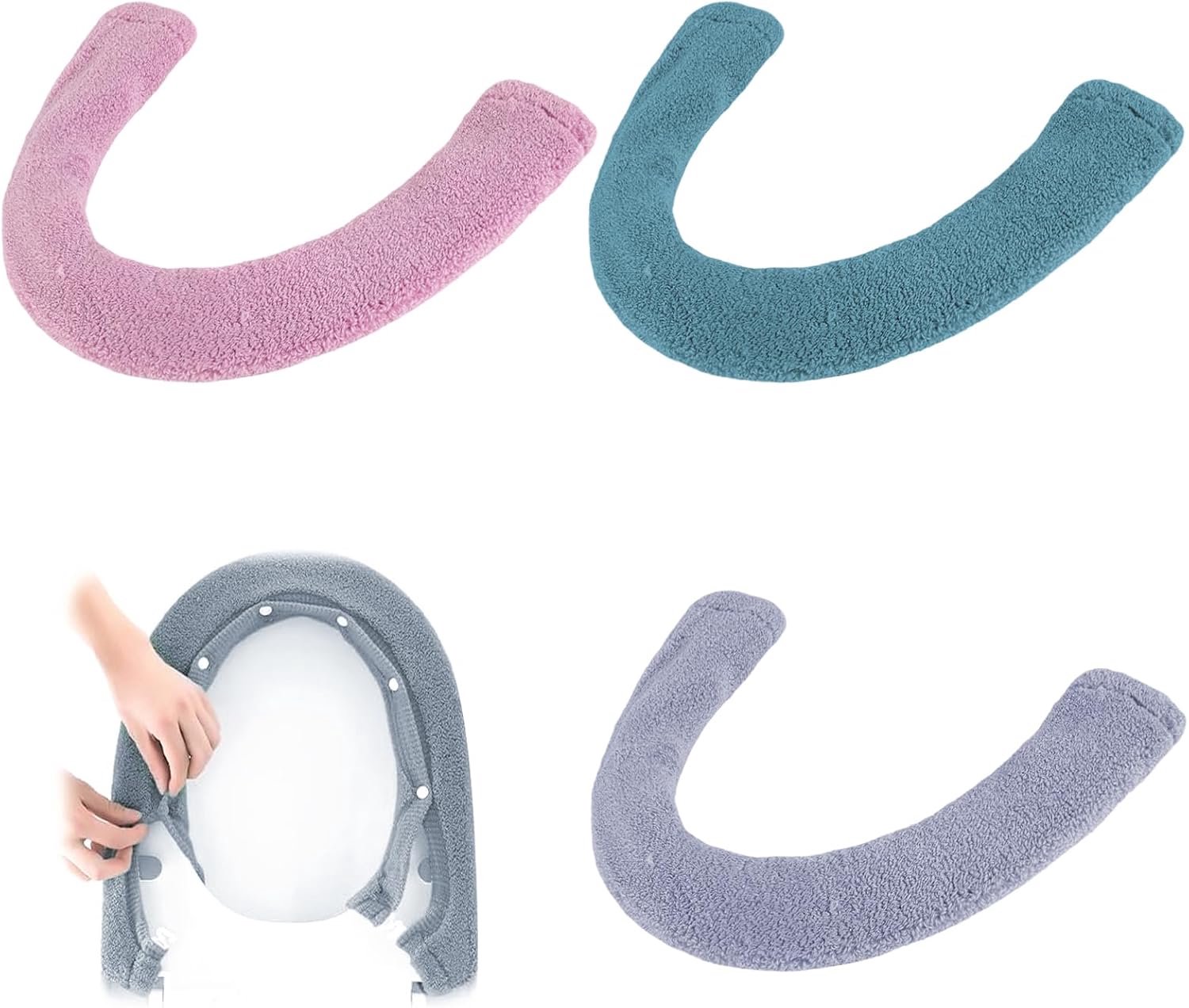 3 stuks-Toiletbrilhoes - toiletbrilhoes - toiletbrilkussen - toiletaccessoires - geschikt voor de meeste toiletbrillen - grijs - groen - roze - 16,5*75 cm