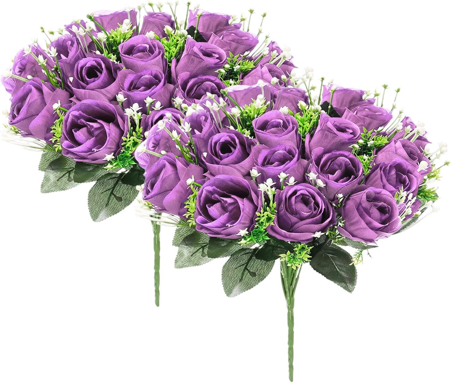 Begrafenisbloemen, 2 stuks grafbloemen voor begraafplaats 18 hoofden paarse roos begrafenis realistische grafdecoraties voor begraafplaats Valentijnsdag 36 x 30 cm