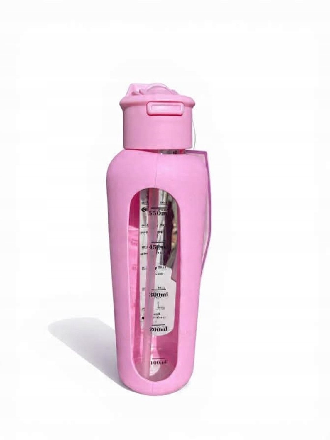 Glazen Drinkfles 700ml - Roze met Siliconen Hoes