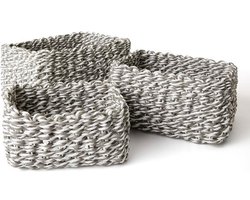 LA JOLIE MUSE - Small Wicker Baskets for Organizing - Recycled Paper Storage Basket - Set of 3 - Blue and Dove Grey