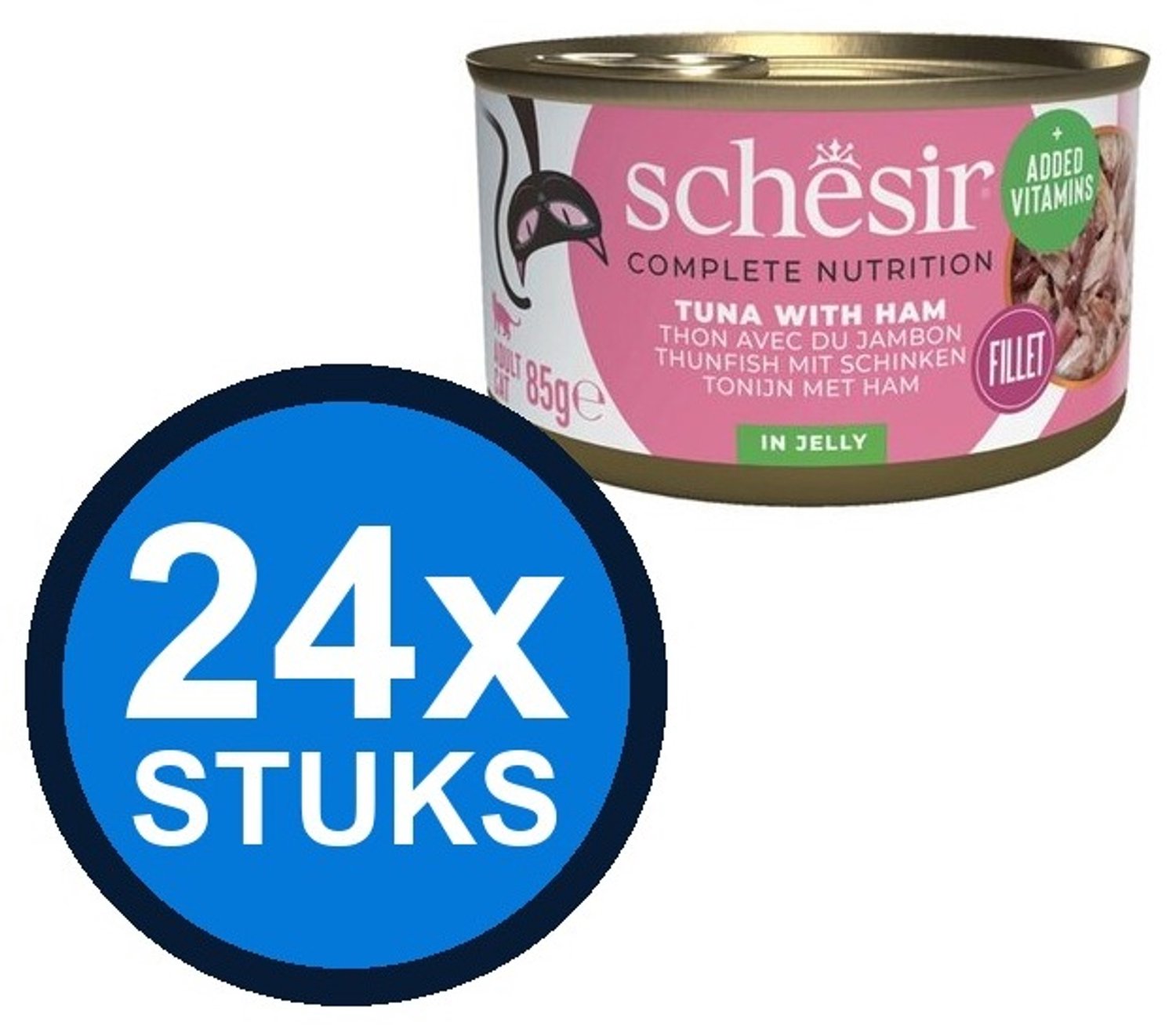 24x Schesir - Tonijn & Ham in Gelei - Kattenvoer Natvoer - 85g