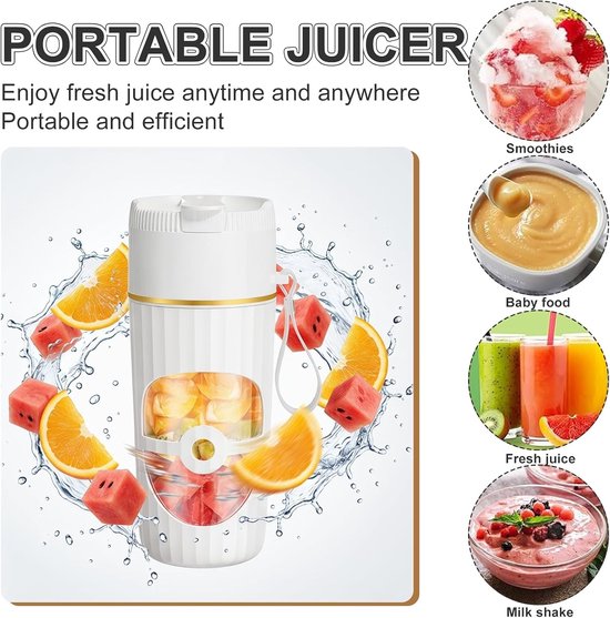 Draagbare Blender voor Smoothies, Shakes en Sap met 10 RVS Messen, 400ml Capaciteit en USB Oplaadbaar Ontwerp, 65 Watt Vermogen — afbeelding 2