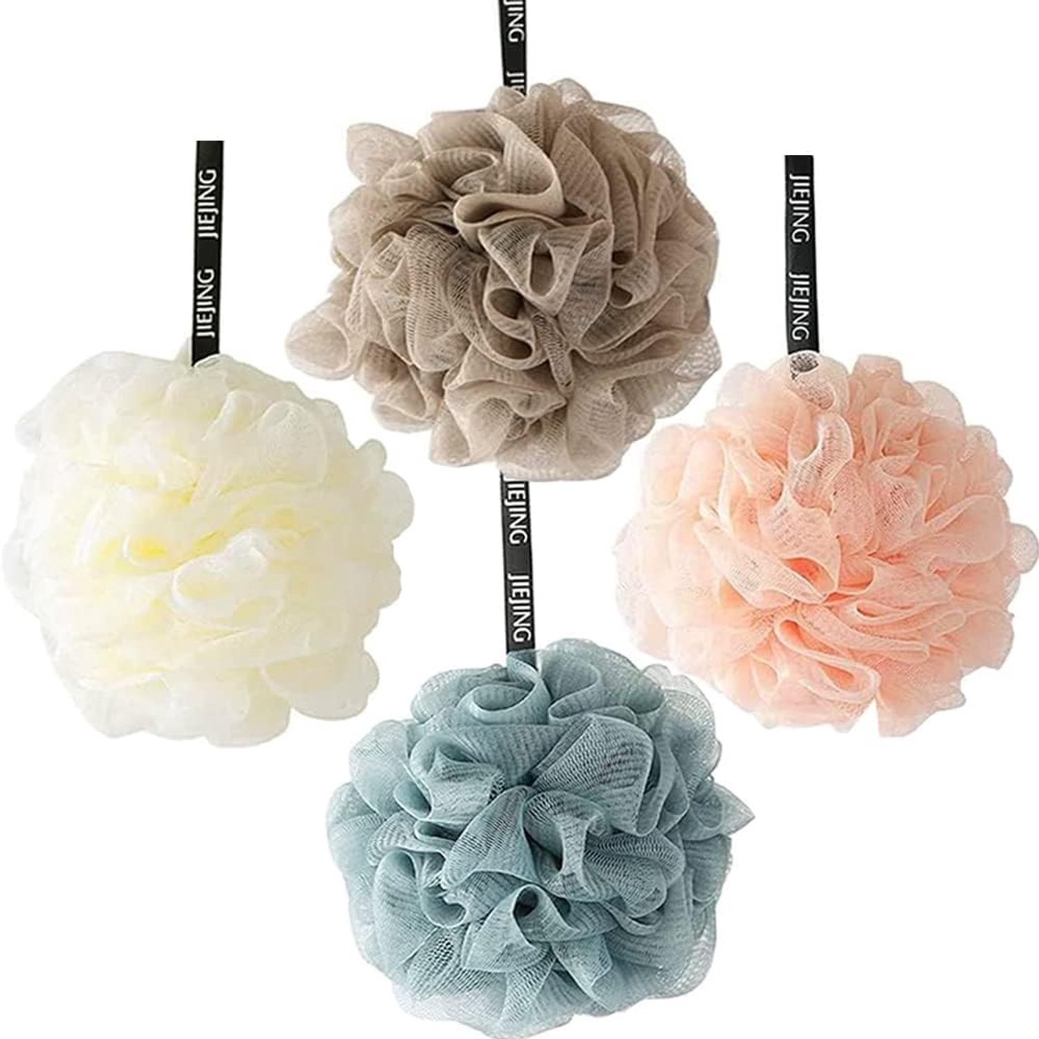 Set van 4 Luffa Douche Sponzen - Zachte Peeling Sponzen voor Lichaam, Scrubber voor Verfrissende Douche Ervaring, Geschikt voor Mannen en Vrouwen