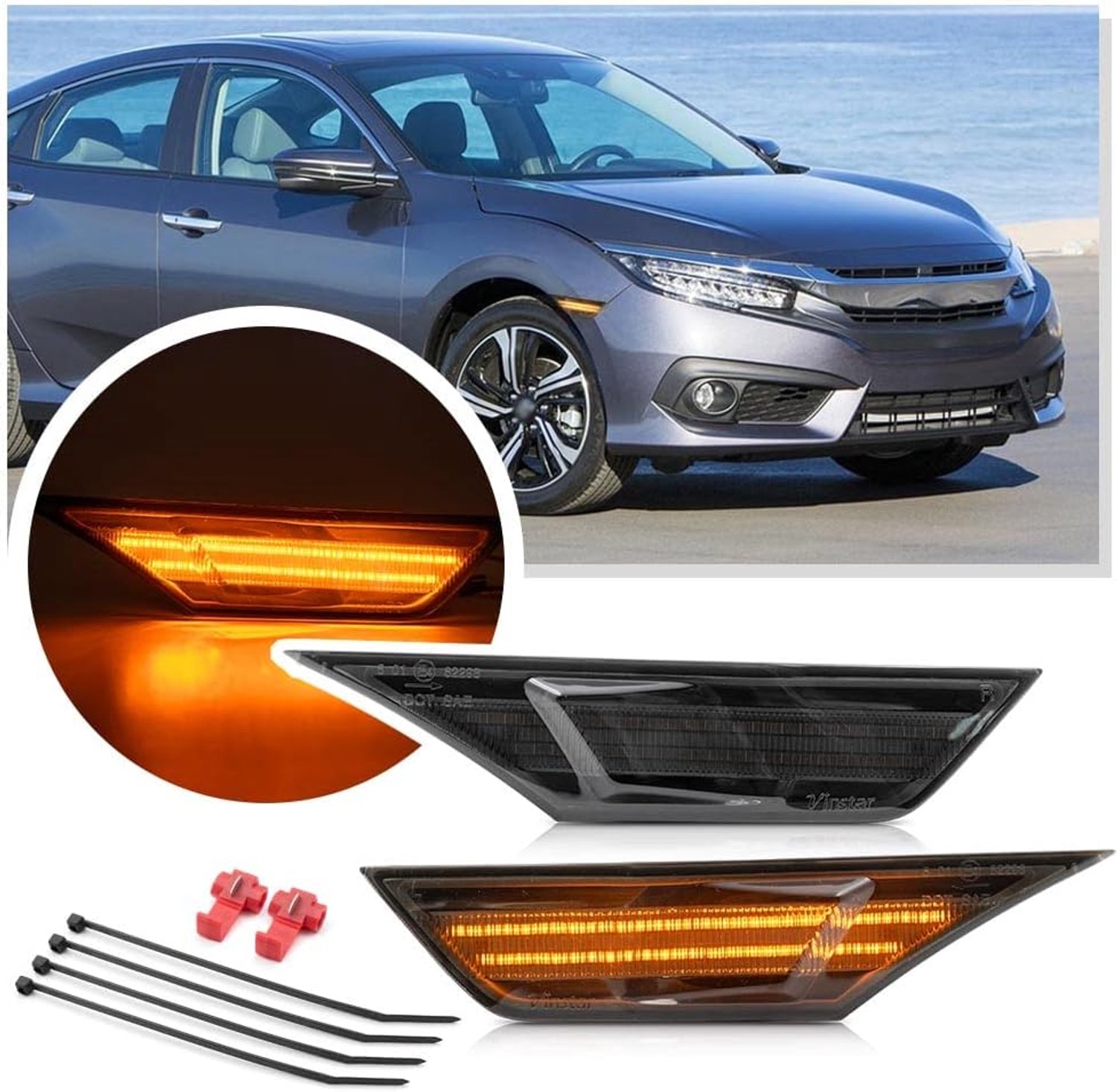 LED zijmarkeerlampen amber - waterdicht en hittebestendig - lange levensduur - perfect voor Hon.da Civic 10e generatie - ShopVlot
