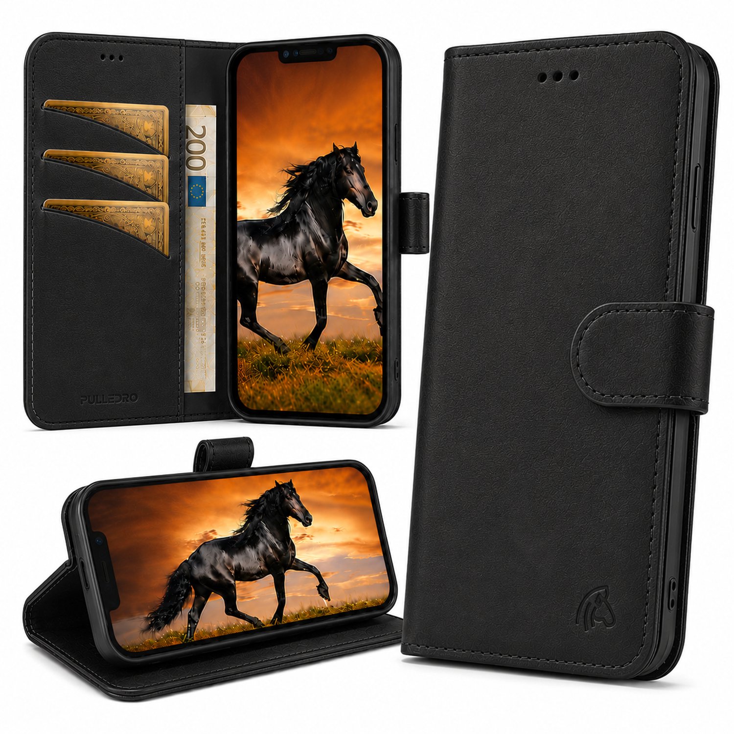 Pulledro geschikt voor iPhone 17 Pro / iPhone 18 Pro Lederen BookCase - Echt Leer - Rustic Black
