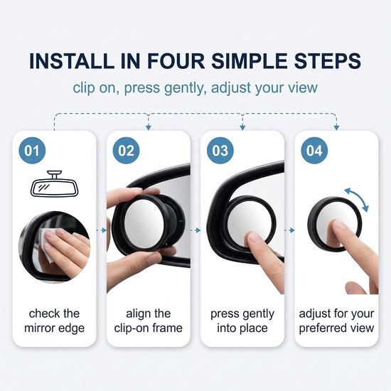 2 stuks 360° draaibare HD-dodehoekspiegels, verstelbare dodehoekspiegel, verstelbare zwenkhoek, HD-convexe spiegel, universele achteruitkijkspiegel voor auto’s, SUV’s en vrachtwagens, zwart — afbeelding 5