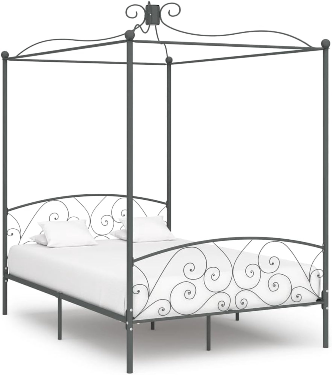 Hemelbedframe grijs metaal 140 x 200 cm met bovenframe voor gordijnen en muggennet, robuust bedframe van metaal inclusief lattenbodem, 1 stuk, voor elegant