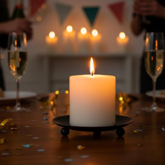 4 stuks kaarsenonderzetters, rond, universele kaarsenonderzetters voor stompkaarsen tot 9 cm, kaarshouder voor Kerstmis, familiefeest en bruiloft (zwart, goud) — afbeelding 4