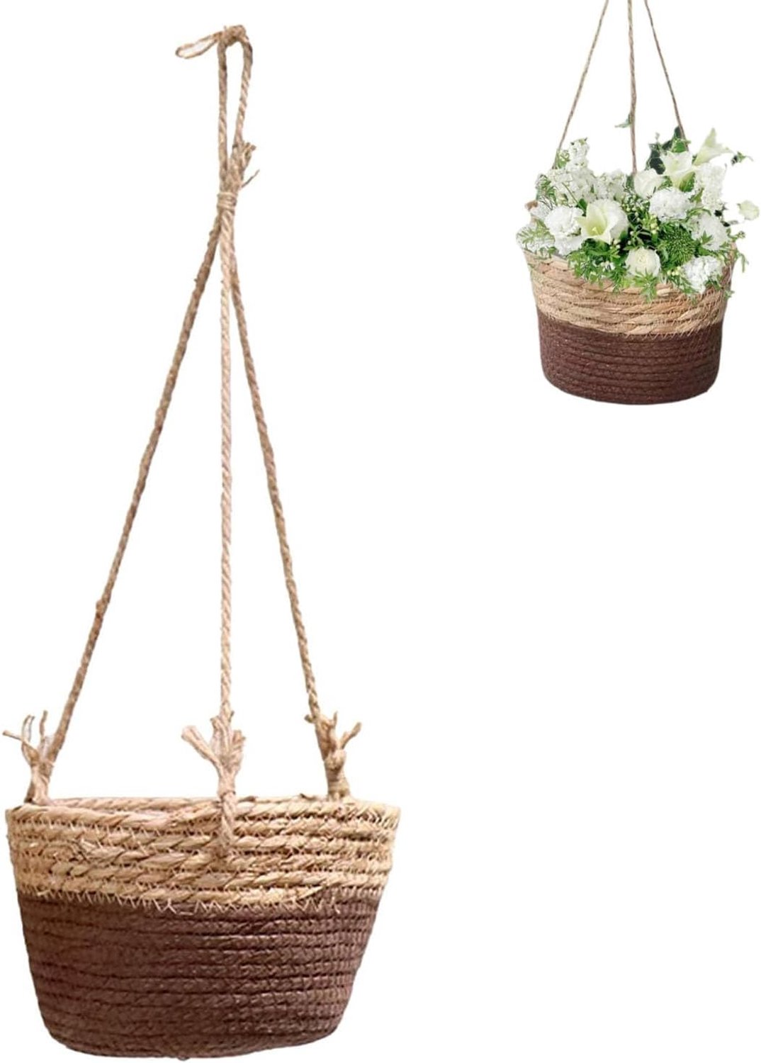 Hangende plantenmand van zeegras, 20 cm, zeegras, plantenpot, bloempotten, hangend, voor binnen, hangende plantenbakken voor binnen en buiten, hangende plantenbakken voor muren en plafonds