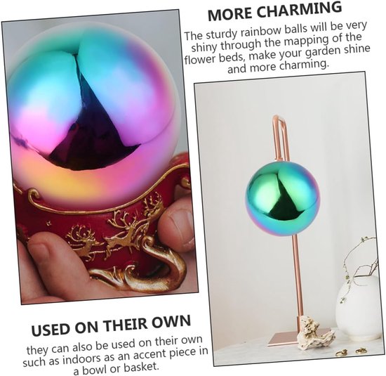 2 Stuks Roestvrijstalen Regenboog Gazing Globe Spiegelbol Holle Gepolijste Metalen Bollen van Decoratieve Reflecterende Tuinbol Duurzaam Lichtgewicht — afbeelding 4