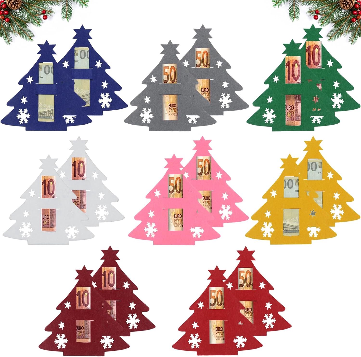16 stuks kerstboom, vilt, geldcadeau, kerstcadeauverpakking, kerstboom, vilt, verpakking, kerstdecoratie, om geld cadeau te geven