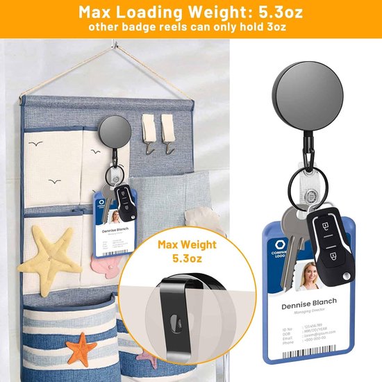 3 stuks Heavy Duty Badge Reels Intrekbare Badge Houder, Selizo Metalen Intrekbare Sleutelhanger Badge Reel ID Badge Houder Intrekbare met Riem Clip Sleutelhanger voor Sleutelnaam Kaarthouder — afbeelding 4