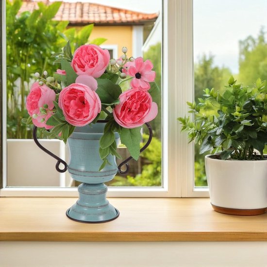 Vintage Metalen Bloempot met Handvat Retro Ijzeren Plantenbak met Verweerde Afwerking Rustieke Farmhouse Vaas voor Tuin Veranda Interieurdecoratie — afbeelding 5