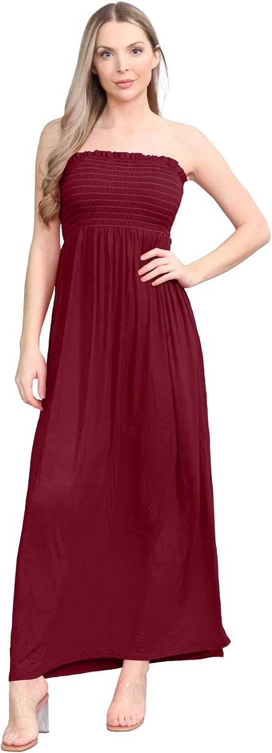 Nieuwe Womens Plain Bandeau Boobtube Strapless Sheering Zomer Maxi Lange Jurk Top