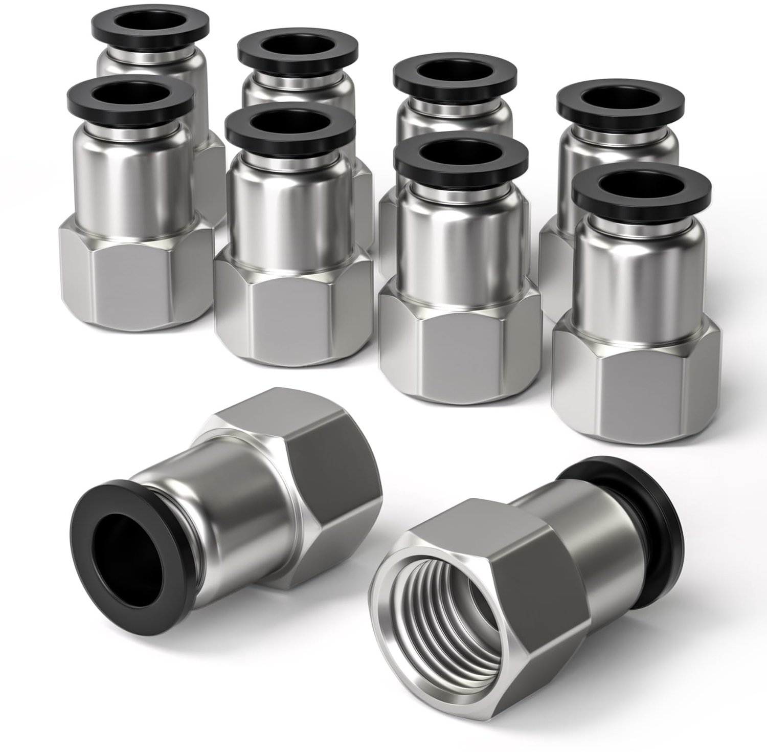 Bwintech 10 Pcs 10mm Buis OD x 1/4" Vrouwelijke BSP Draad Rechte Push in Verbinding Pneumatische Fitting, PCF10-02 - ShopVlot