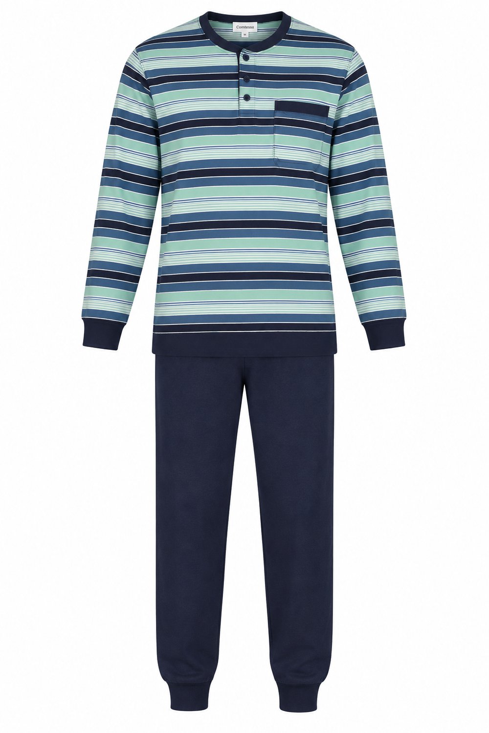 Heren Pyjama – 100% Katoen - Gestreept – Blauw/Groen - Maat 4XL
