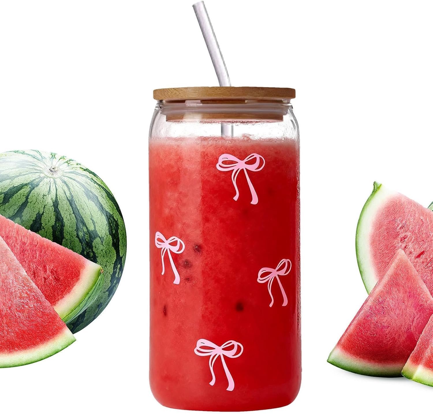 Bow Glass Cup 500ml Leuke Drinkware met Deksel en Stro