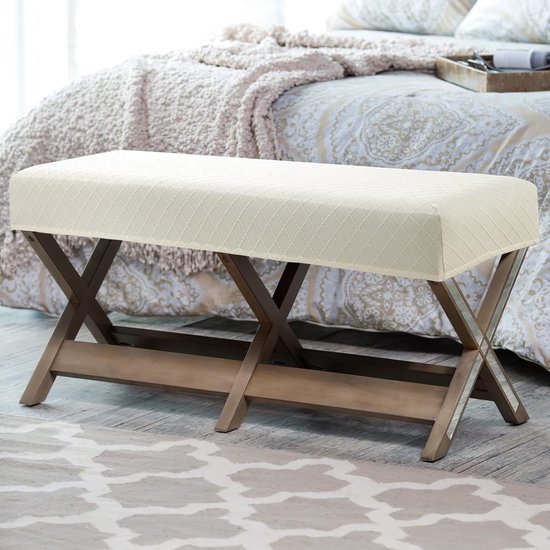 Fuloon Stretch Jacquard Dining Bench Cover - Anti-stof afneembare bankhoes wasbare bank beschermer cover voor woonkamer, slaapkamer, keuken (beige) — afbeelding 3