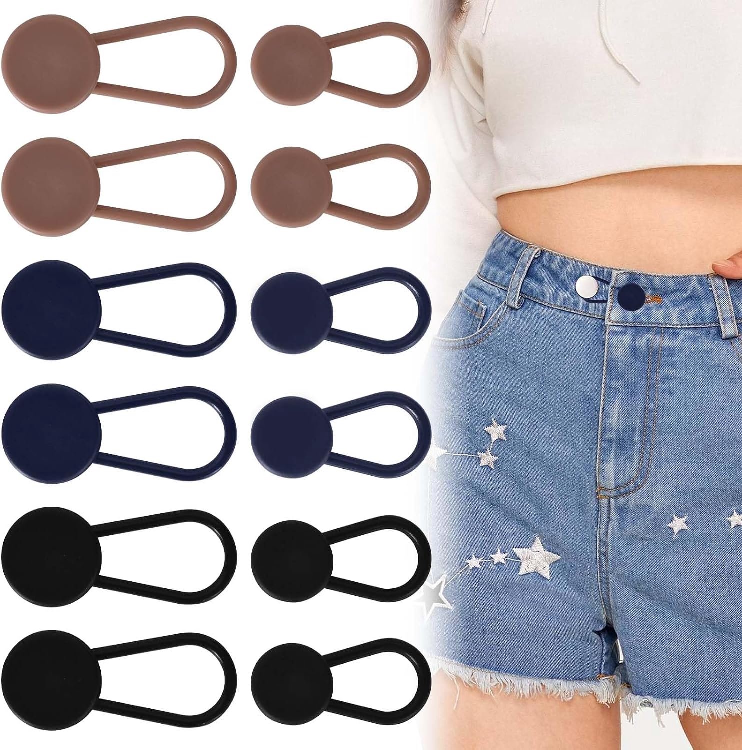 12 broekverlengers van kunststof, verstelbare knopen voor broeken