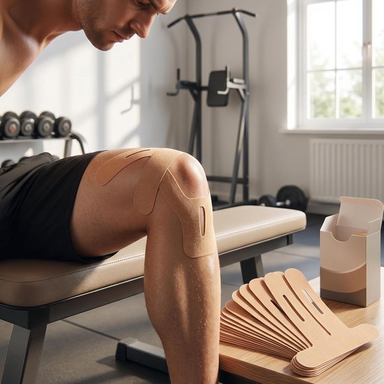 Kinesiotape voor Knie Ondersteuning - 10 Stuks Elastische Fysioband Beige, Waterdicht en Ademend voor Pijnverlichting bij Sport, Fitness en Yoga — afbeelding 3