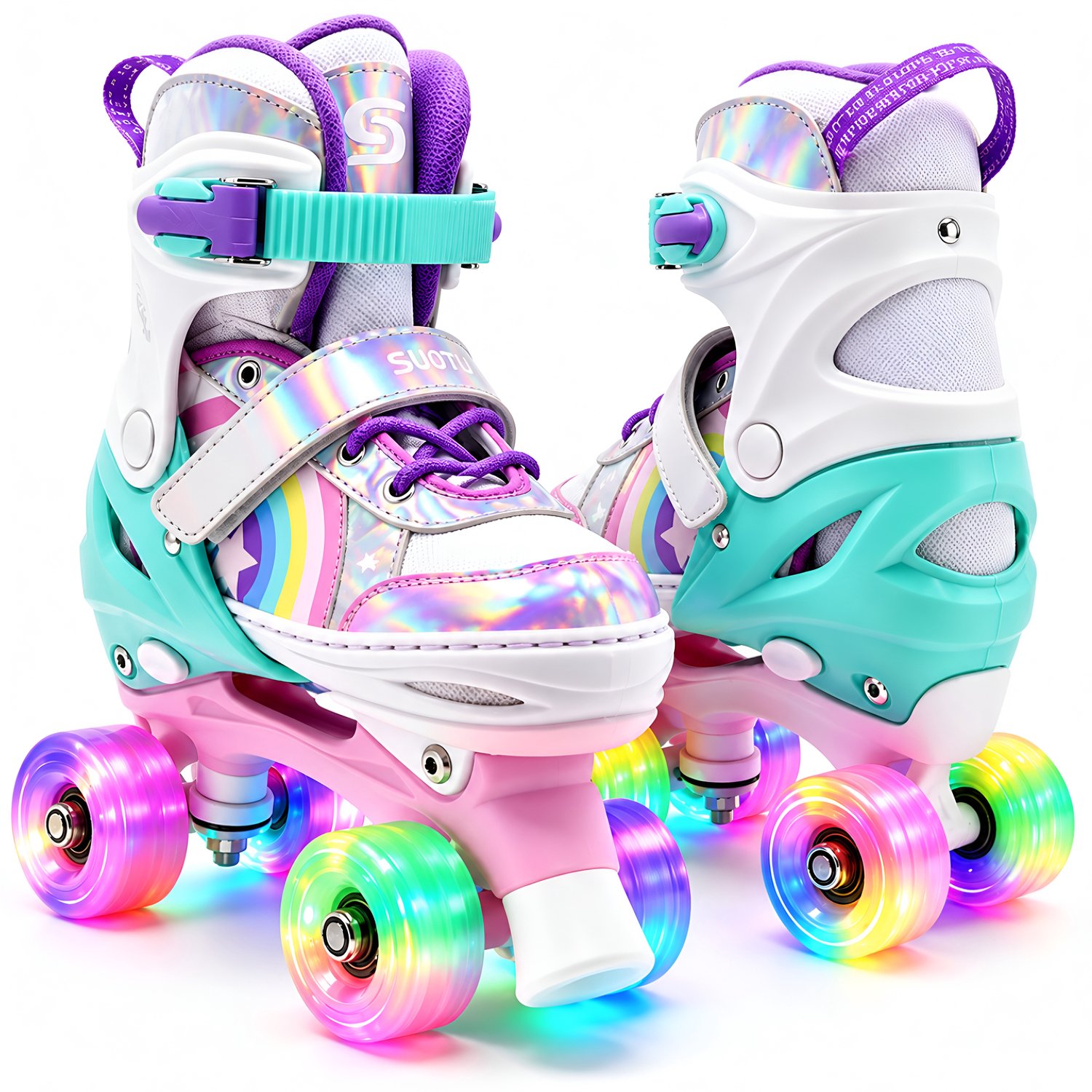 Suotu Rolschaatsen - Verstelbare - lichtgevende wielen - Maat 33-36 - Regenboog - M