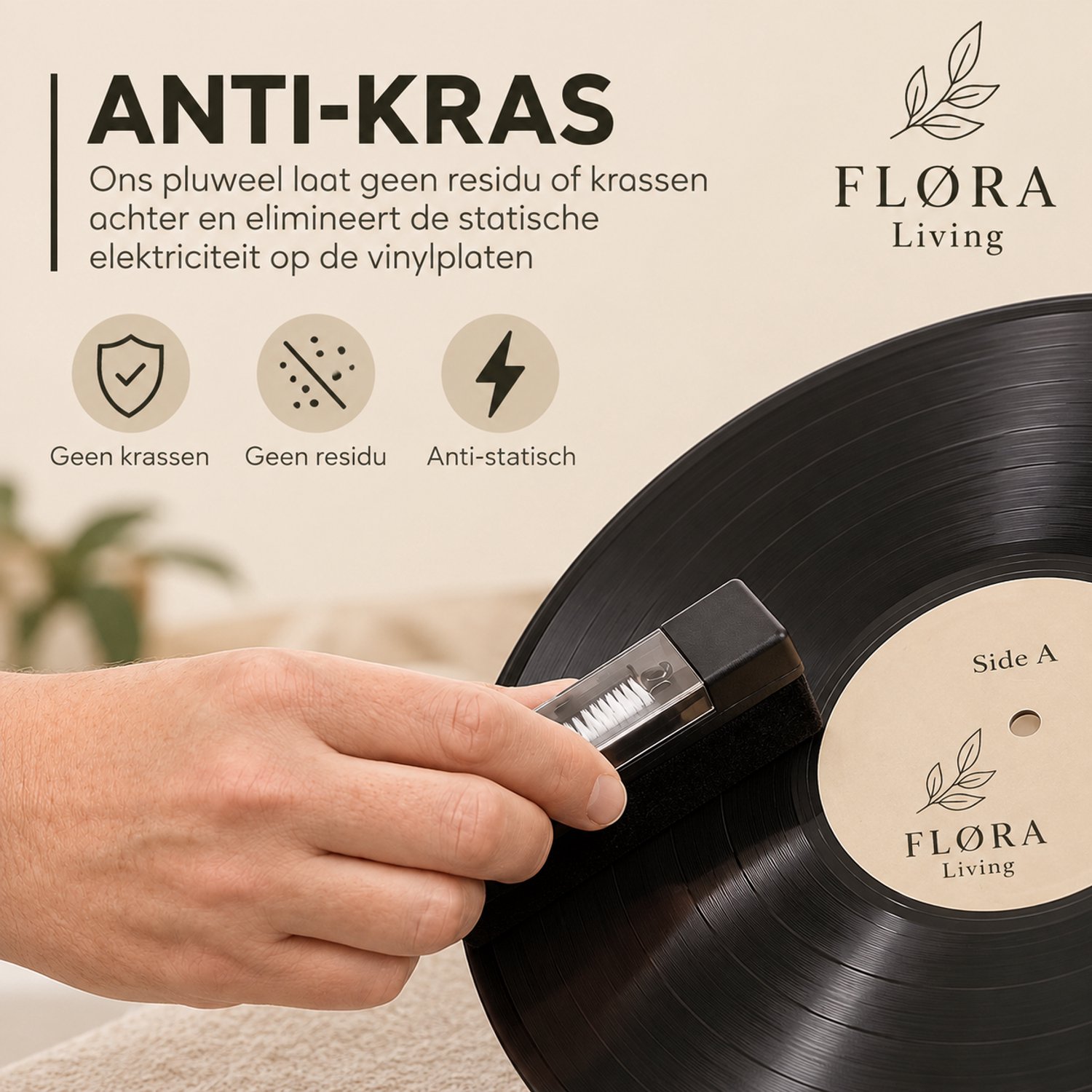 Platenborstel en Naaldborstel - Antistatisch - Platenreiniger Vinyl LP - FLØRA Living