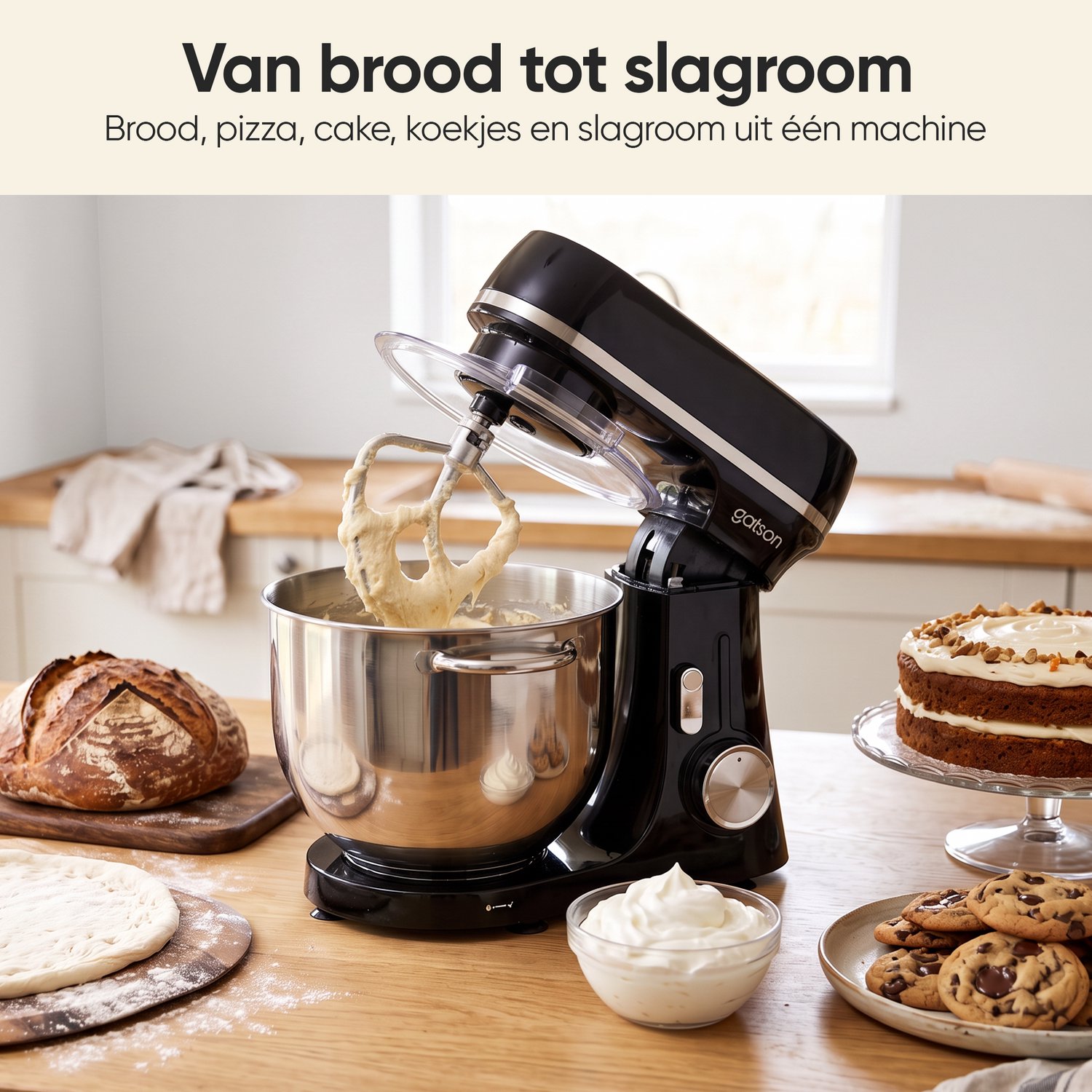 Gatson 2000W Keukenmachine - 6,2L Mengkom - Dubbele Handvatten - Keukenrobot - Keukenmixer - Foodprocessor - Mixer Met Mengkom thumbnail 2