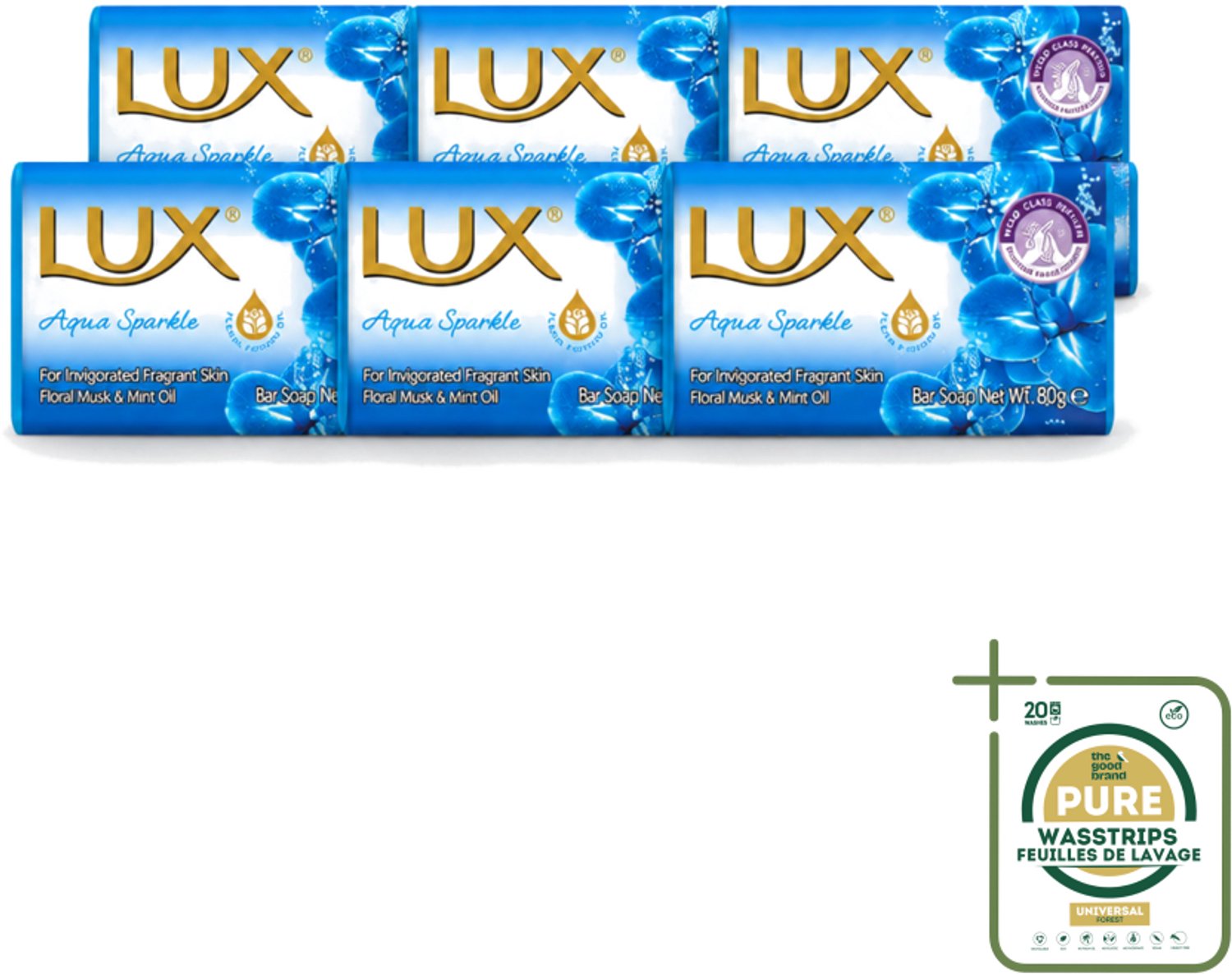 6 x Lux - Zeep - Aqua Sparkle - Hydraterend - Verkwikkende Geur - 80 g - Wasstrips - Zeep - Hydraterende Zeep - Verkwikkende Geur - Zeep Met Aromatische Oliën - Zeep Met Lotus-extract