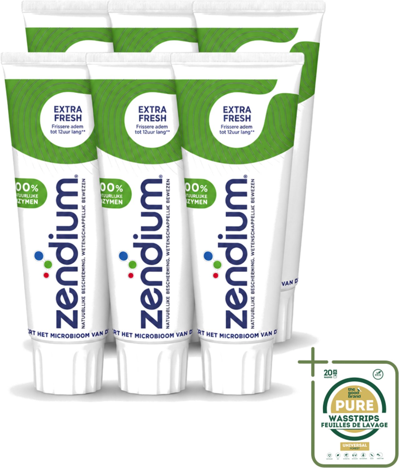6 x Zendium - Extra Fresh - Tandpasta - Natuurlijke Enzymen - 75 ml - Wasstrips - Tandpasta - Enzymen - Natuurlijke Bescherming - Mondgezondheid - Fluoride