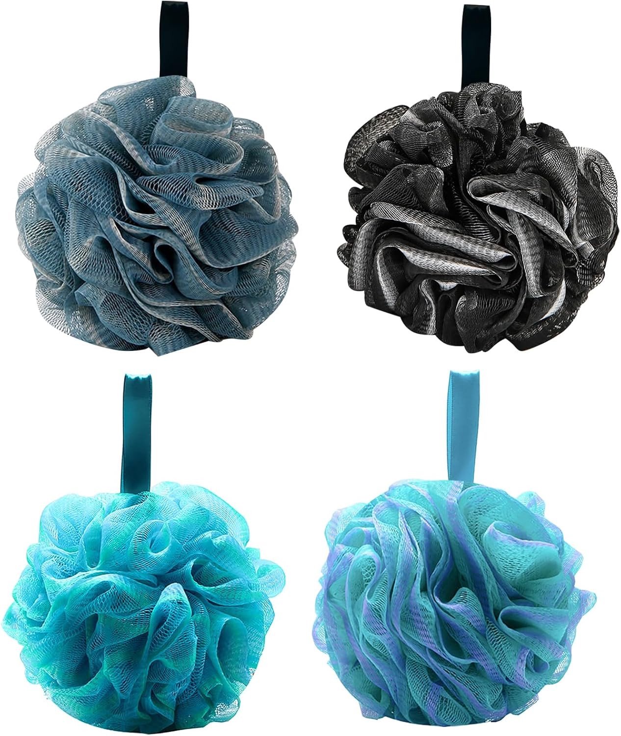 Multifunctionele Badloofah Set van 4 - Grote Douche Spons voor Diepe Reiniging, Lichaamspeeling en Huidverjonging (Zwart + Wit)