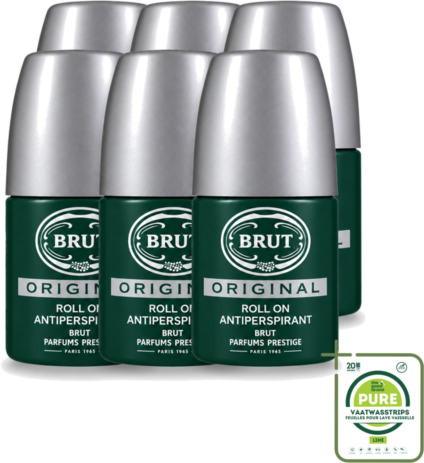 6 x Brut – Deodorant Roll-On – Original – Glas – 50 ml - Grootverpakking - Deodorant Voor Mannen - Zweetgeur Bestrijding - Fris Gevoel - Klassieke Geur - Roll-on Deodorant
