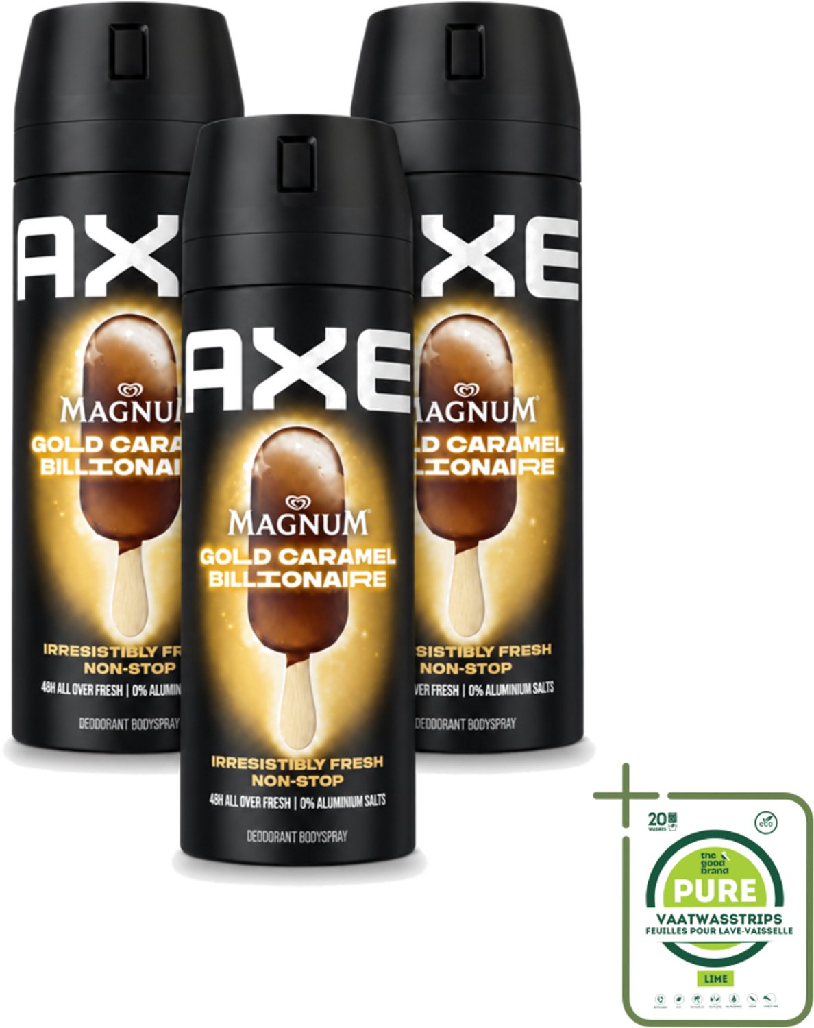 3 x Axe – Deodorant Bodyspray – Magnum Gold Caramel Billionaire – 150 ml - Grootverpakking - Deodorant - Bodyspray - Luxe Geur - Chocolade Geur - Karamel Geur