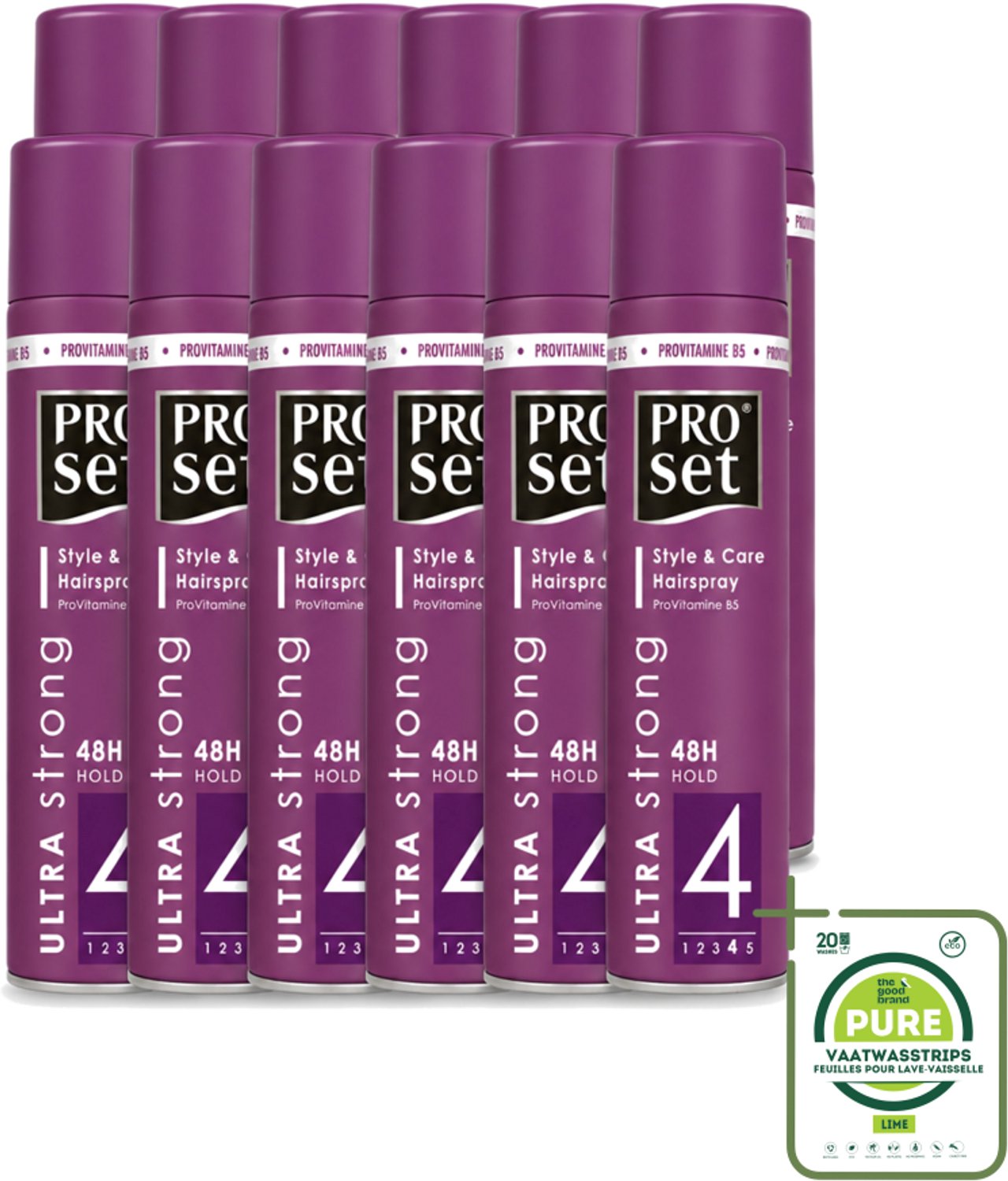 12 x Proset - Haarspray - Ultra Sterk - 48 uur Werking - 250 ml - Grootverpakking - Vaatwasstrips - Haarspray - 48 Uur Fixatie - Ultra Sterk - Volume - Gezond Haar