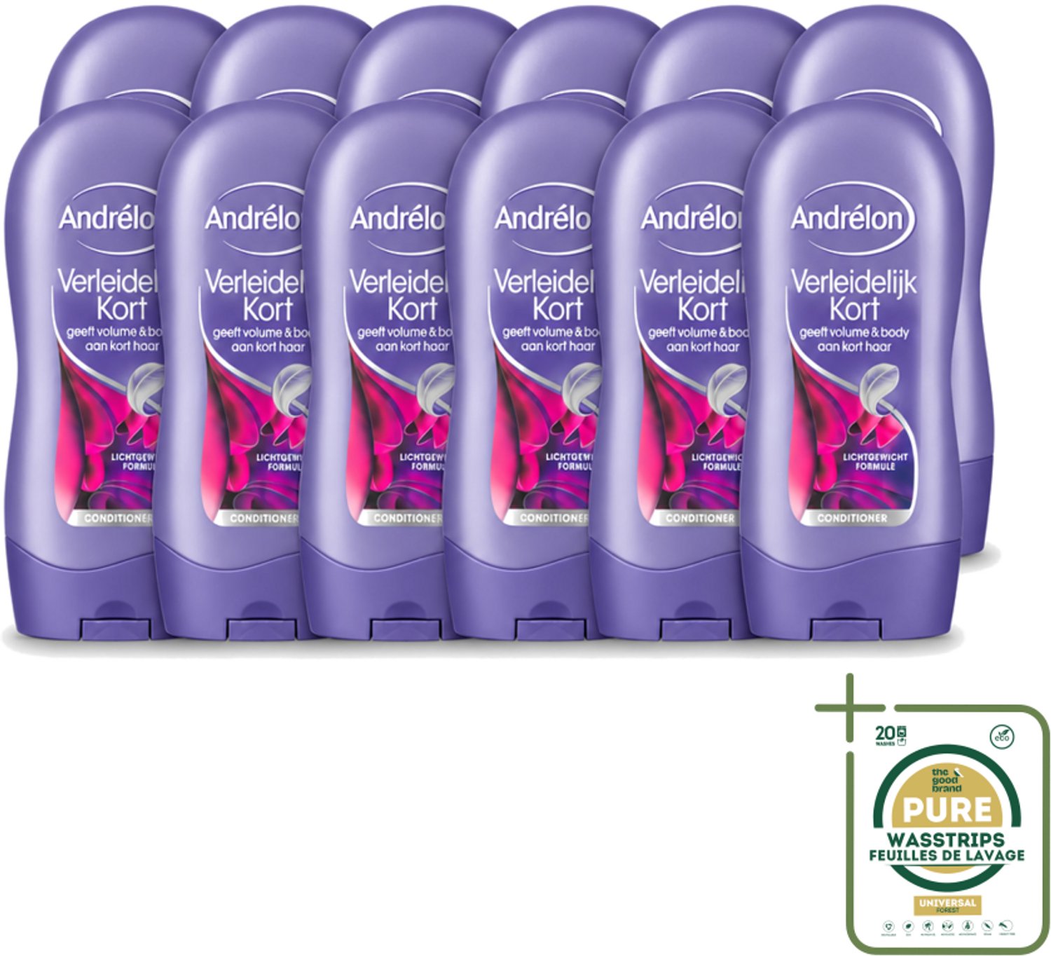 12 x Andrélon - Verleidelijk Kort - Conditioner - Voor Kort Haar - 300 ml - Wasstrips - Kort Haar Conditioner - Volume Voor Kort Haar - Verzorging Kort Haar - Luchtig Haar - Soepel Haar