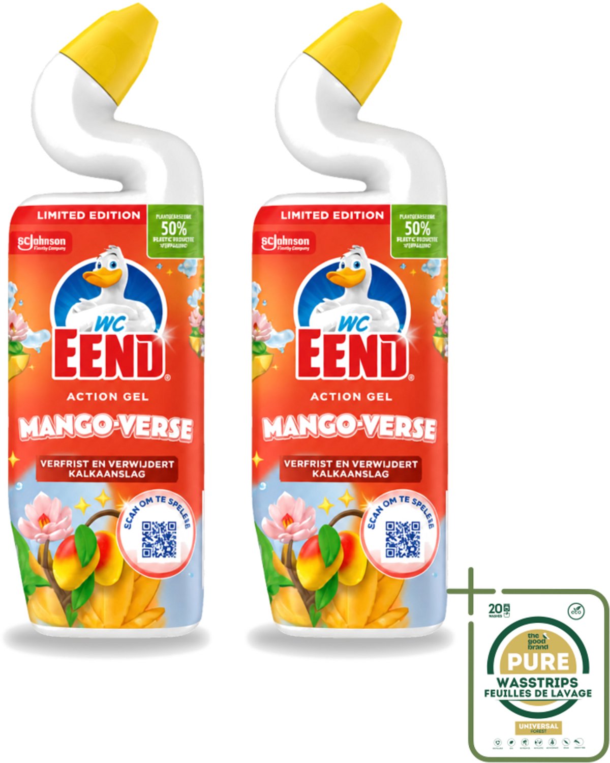 2 x WC Eend – Toiletgel – Action Gel Mango Fresh – 750 ml - Wasstrips - Toiletreiniger - Toiletgel - Kalkaanslag Verwijderen - Hygiëne - Toilet Reinigen