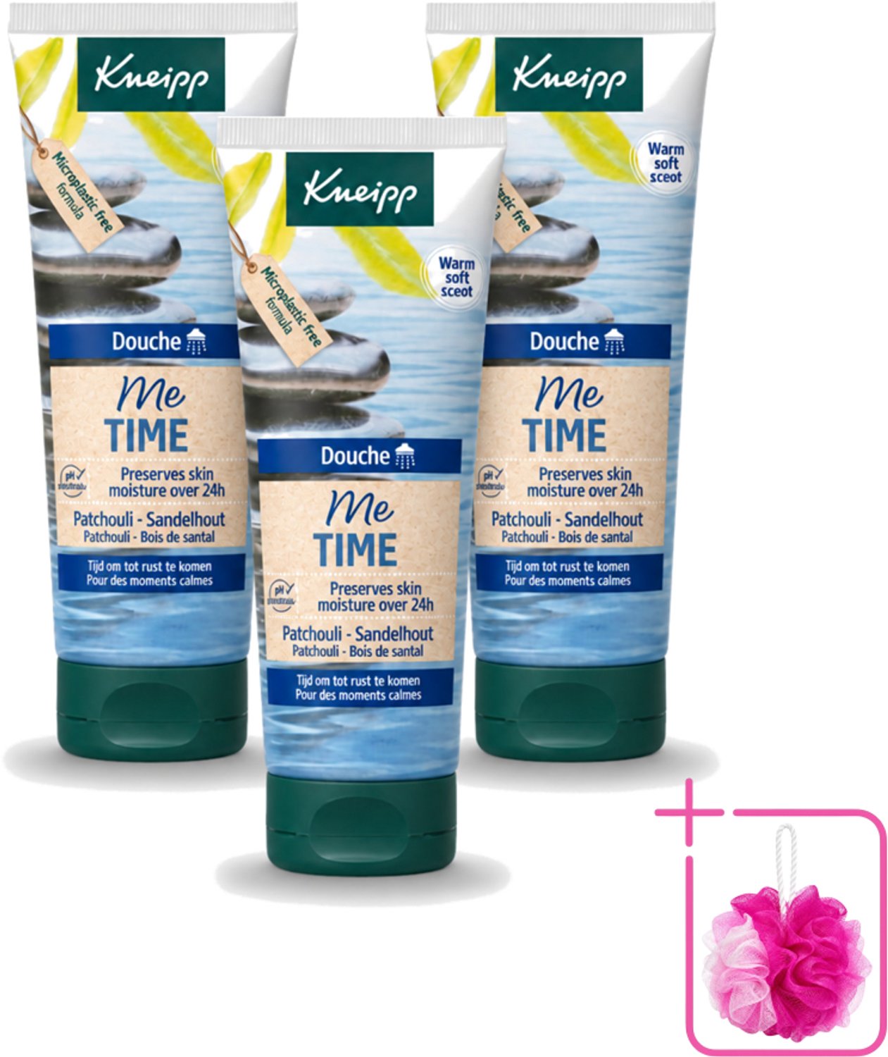 3 x Kneipp – Douchegel – Me Time Patchouli & Sandelhout – 75 ml - Bulkverpakking - Doucheschaam - Douchemop - Ontspanning
