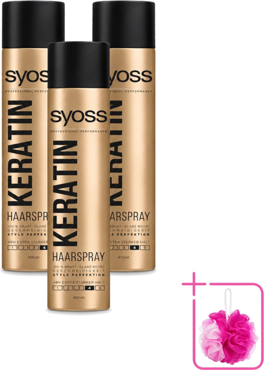 3 x Syoss – Haarspray – Keratin Hold 4 – 400 ml - Bulkverpakking - Haarspray - Douchemop - Keratine