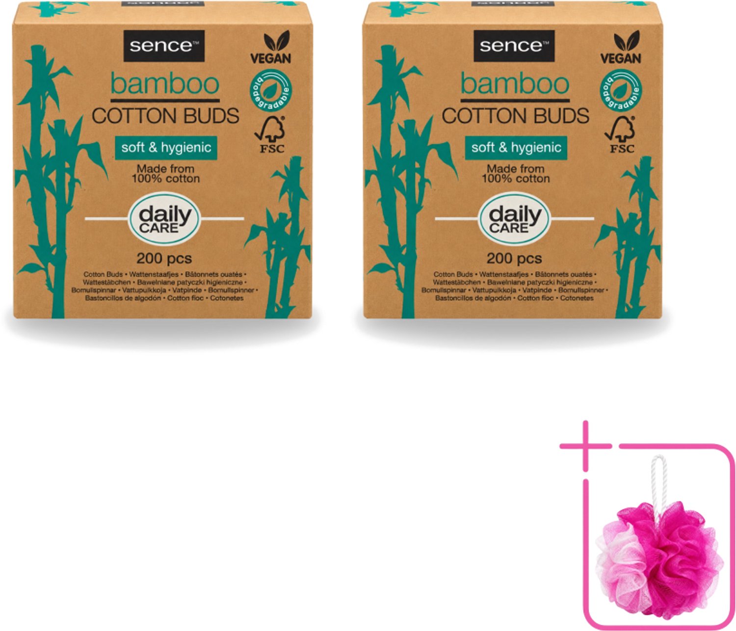 2 x Sence - Bamboe - Wattenstaafjes - Afbreekbaar & Vegan - 200 Wattenstaafjes - Bulkverpakking - Bamboe wattenstaafjes - Douchemop - Vegan wattenstaafjes
