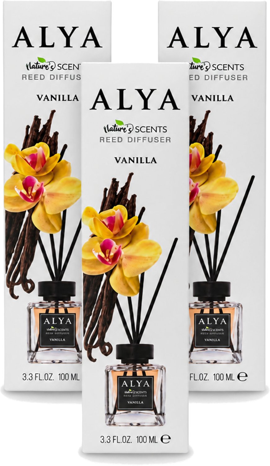 3 x Alya – Reed Diffuser – Vanilla – Interieurparfum - Voordeelverpakking - 3 stuks