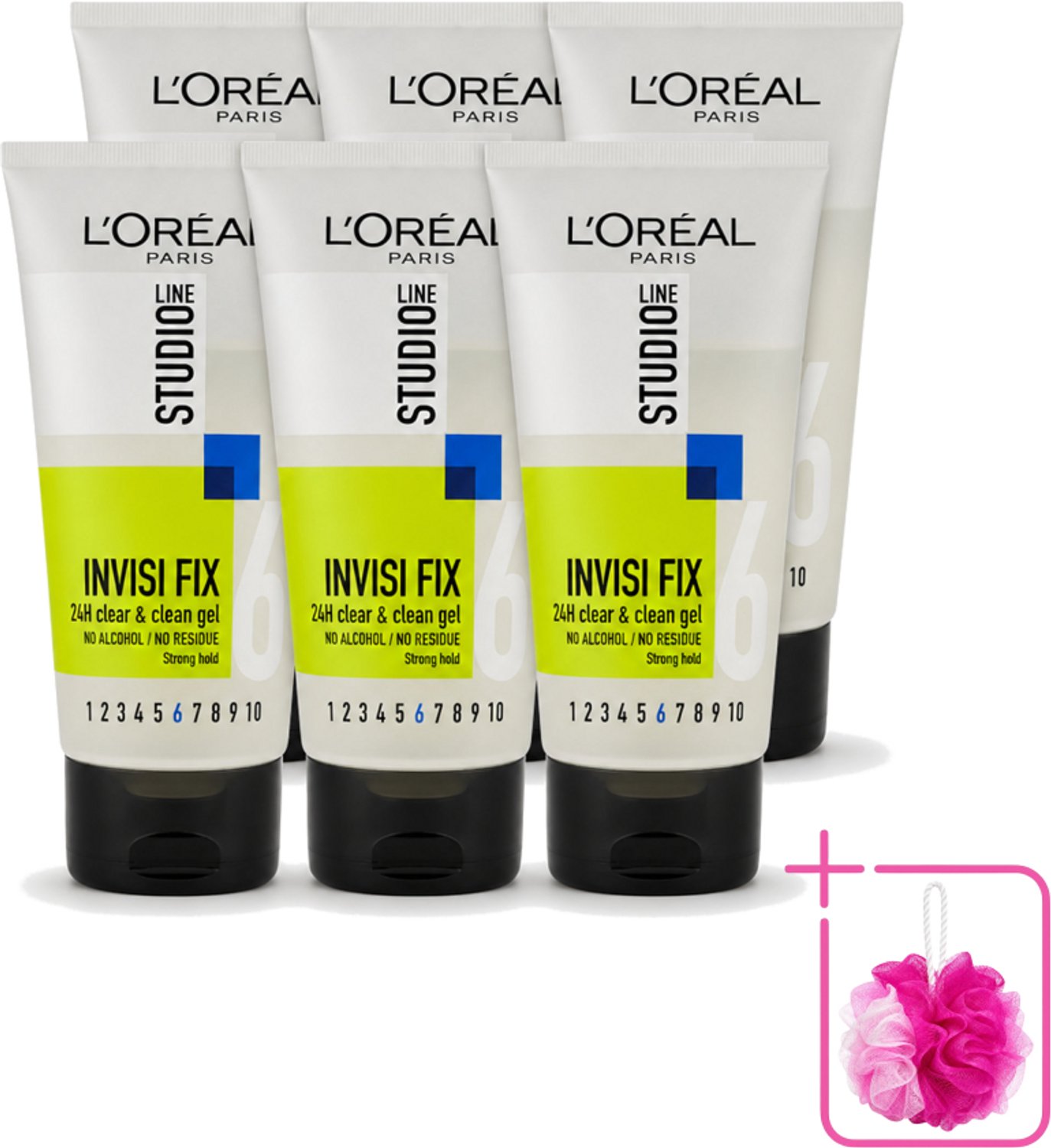 6 x L'Oréal Paris - Gel - Studio Line - Invisi Fix 24H Clear & Clean Gel - Strong - 150 ml - Bulkverpakking - 24 uur fixatie - Natuurlijke look