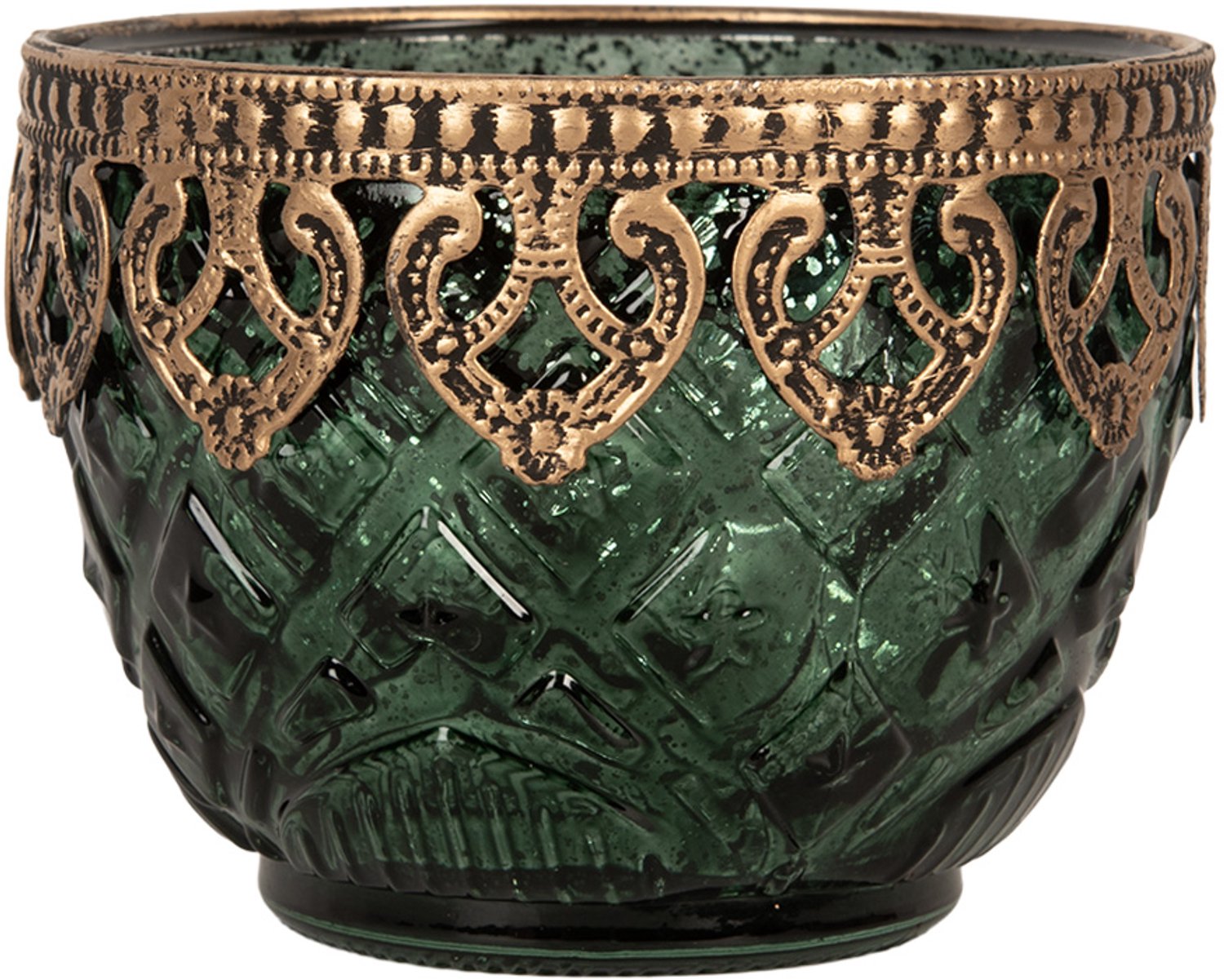 Clayre & Eef Waxinelichthouder Ø 10x8 cm Groen Glas